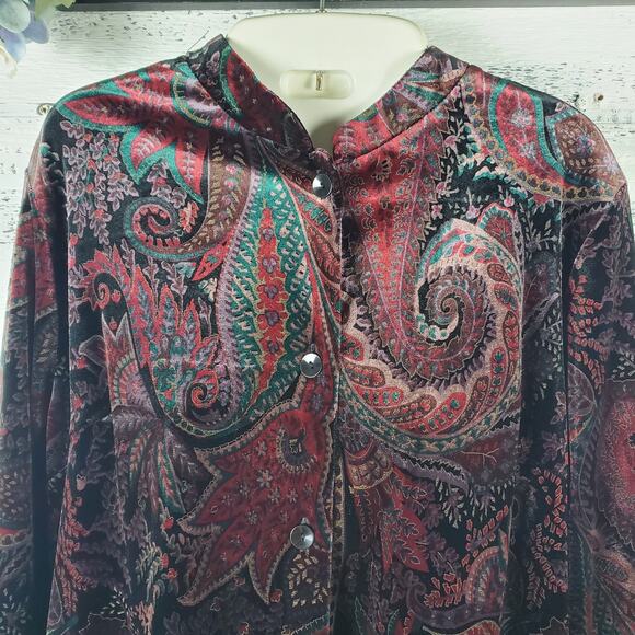 Vintage Leslie Fay Paisley Velvet Blouse Top Sz 14 Gothic Boho Cottagecore - Picture 2 of 8